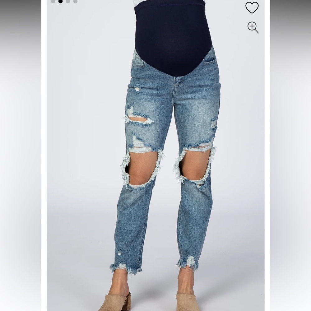 PinkBlush Light Blue Open Knee Distressed Cropped Maternity Jeans